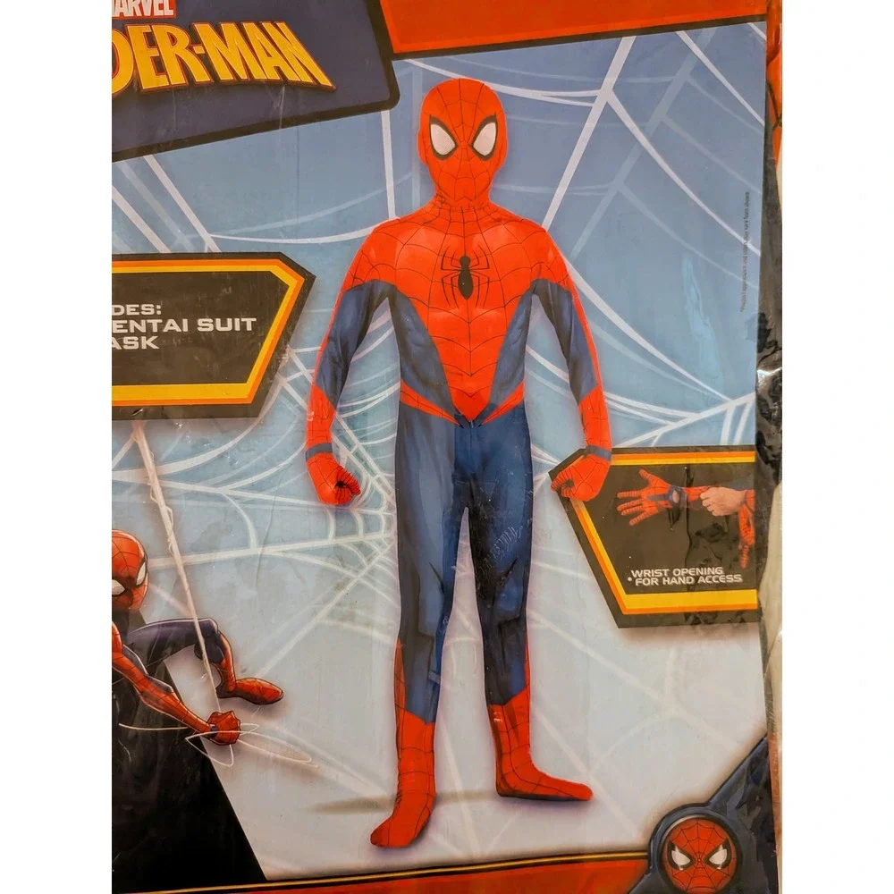 Marvel Spiderman Child Costume Spandex Zentai Suit Mask Large 10-12 Jazwares NEW
